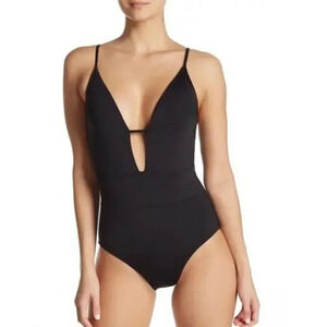 Becca Women's Tie Back Black Color Code Plunge one piece Swimsuit Size Large